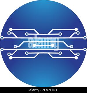 circuit in the circle icon.technology logo design template symbol icon vector-vector Stock Vector