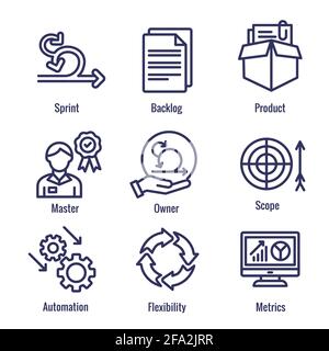 Agile Scrum Process, development with icon set Stock Vector