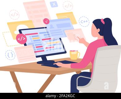 Female software developer flat concept vector illustration Stock Vector