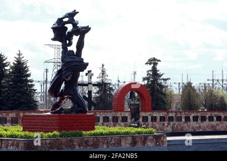 KYIV REGION, UKRAINE - APRIL 21, 2021 - The statue of Prometheus is pictured at the Chornobyl NPP, Kyiv Region, northern Ukraine. Stock Photo