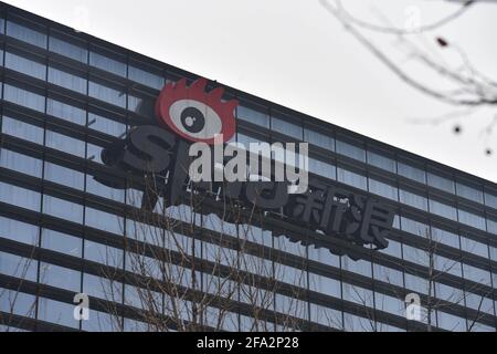 Beijing, China. 27th Mar, 2021. Sina logo seen on its building in Beijing Zhongguancun Software Park also known as the Chinese Silicon Valley. (Photo by Sheldon Cooper/SOPA Images/Sipa USA) Credit: Sipa USA/Alamy Live News Stock Photo