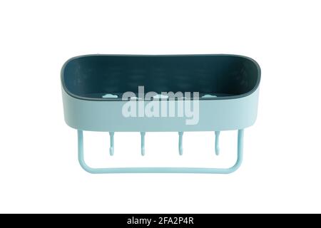 empty plastic storage or shelf with towel hanger for bathroom isolated on white background Stock Photo