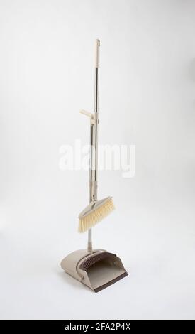 new broom and dustpan isolated on white background Stock Photo