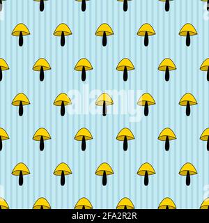 Elegant trendy seamless vector floral ditsy pattern of mushrooms. Trendy repeating striped texture background. Composite overlay design for textile Stock Vector