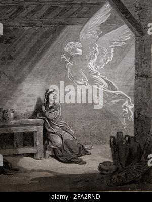 Bible Story Illustration of The Annunciation (Luke 1:26-28) Stock Photo