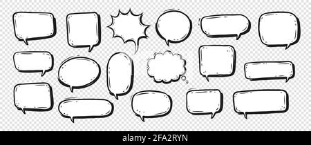 Set of hand drawn talk speech bubbles and think for dialog words or message. Design elements Stock Vector
