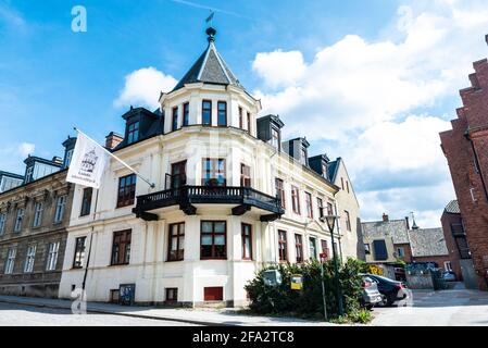 Lund, Sweden - August 30, 2019: Facade of an old classic building in the historical center of Lund, Scania, Sweden Stock Photo