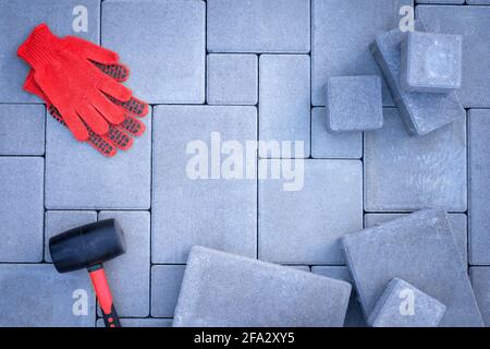 Paving stones paving background closeup Stock Photo