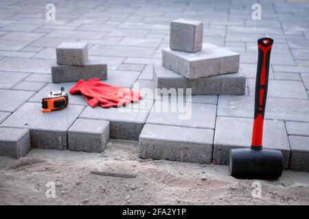 Paving stones paving background closeup Stock Photo