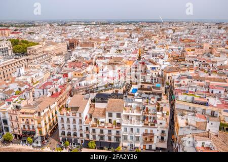 Cityscape view of Seville from the top of the Giralda. Andalusia, Spain. Stock Photo