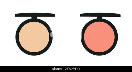 Make-up, pink and peach blush blush for facial tone correction, vector isolated object on a white background in a flat style Stock Vector