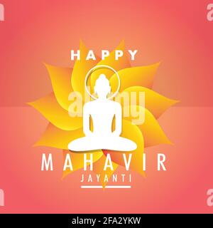 Mahavir Jayanti poster background, Jain festival lord Swami wallpaper greeting wishes, vector banner Stock Vector