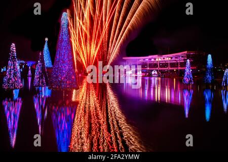 Orlando, Florida. November 20, 2020. Firerworks in Christmas season at Seworld (15) Stock Photo