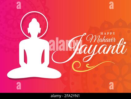 Happy Mahavir Jayanti wallpaper background, Jain festival lord Swami greeting wishes poster vector, banner Stock Vector