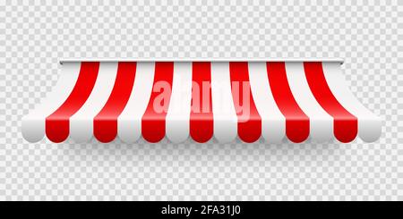 Red shop sunshade on transparent background. Realistic striped cafe ...