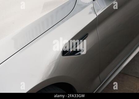 A 2019 Donington Grey BMW M5 Competition Pack With With Gloss Black Trim And Gloss Black M Badges Stock Photo
