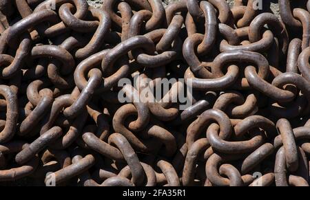 Rusty and dirty metal chains for background, wallpaper and backdrop Stock Photo