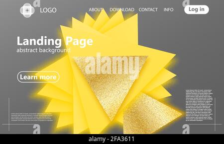Gold triangles. Yellow and gray geometric shapes. Golden particles. Minimal abstract cover design. Trendy colors poster. Stock Vector