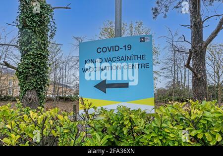 A sign for the Vaccination Centre in Citywest, Dublin, Ireland. Stock Photo