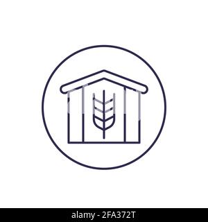 barn with wheat line icon on white Stock Vector