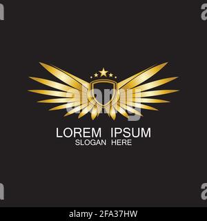 winged shield gold logo design symbol vector illustration-vector Stock Vector