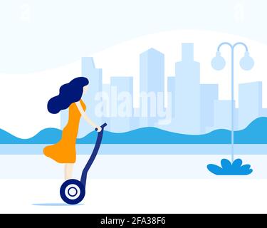 girl riding an electric scooter in the city Stock Vector