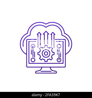 Cloud settings, hosting line icon on white Stock Vector