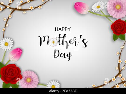 happy mother's day background with flowers Stock Vector