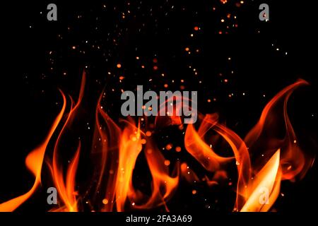 Fire line or flames with sparks isolated on black background. 4k resolution.  Fire is burning in the fireplace Stock Photo - Alamy