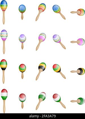 set of isolated colorful mexican maracas Stock Vector