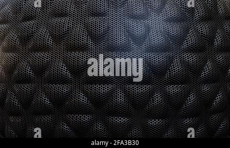 detail of a curved perforated sheet on a black background. 3d render. Stock Photo