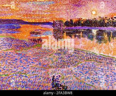 Vladimir Baranov Rossine artwork entitled Sunset on the Dnieper - 1908 Stock Photo