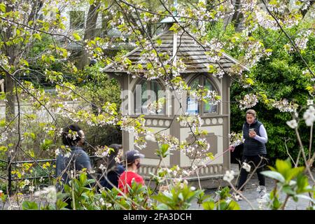 New York City Residents and Tourists Enjoy Central Park in Springtime, USA Stock Photo