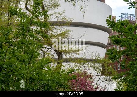 Guggenheim Museum Exterior in Spring as seen from Central Park, NYC Stock Photo