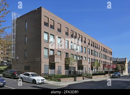 New apartment block on the Dog Kennel Hill estate in East Dulwich, London, UK. Affordable housing built by Southwark Council. Stock Photo