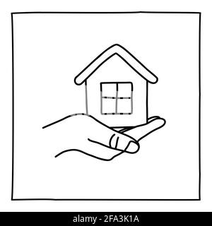 Doodle house on a hand icon Stock Vector