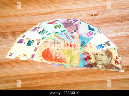 Money / Cash: Argentine peso bills Stock Photo