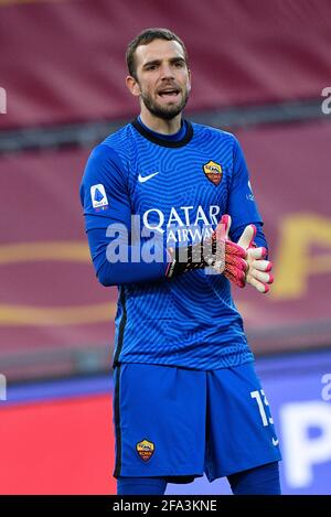Rome, Italy. 22nd Apr, 2021. Pau Lopez of AS Roma seen in action during the Italian Football Championship League A 2020/2021 match between AS Roma vs Atalanta at the Olimpic Stadium in Rome./LM Credit: Live Media Publishing Group/Alamy Live News Stock Photo