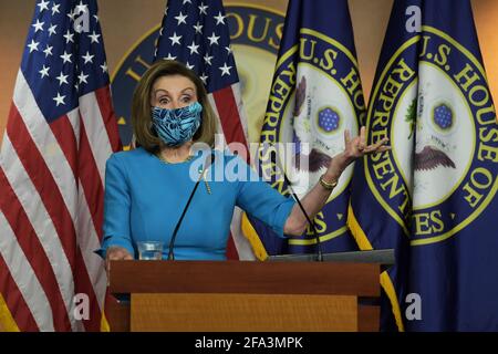 Washington, Distric of Columbia, USA. 22nd Apr, 2021. House Speaker NANCY PELOSI(D-CA) speaks about DC Statehood during her weekly press conference, today on April 22, 2021 at HVC/Capitol Hill in Washington DC, USA. Credit: Lenin Nolly/ZUMA Wire/Alamy Live News Stock Photo