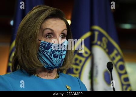 Washington, Distric of Columbia, USA. 22nd Apr, 2021. House Speaker NANCY PELOSI(D-CA) speaks about DC Statehood during her weekly press conference, today on April 22, 2021 at HVC/Capitol Hill in Washington DC, USA. Credit: Lenin Nolly/ZUMA Wire/Alamy Live News Stock Photo