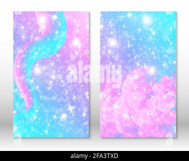 Unicorn rainbow background. Pink, blue colors. Princess background, invitation card. Stock Vector