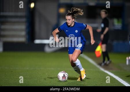 Jorja Fox of Chelsea Women during the Women's FA Cup match between Chelsea Women and London City Lionesses at the Kingsmeadow Stadium, Kingston, Engla Stock Photo