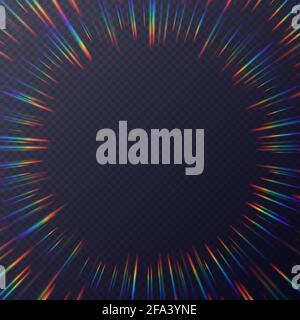 Light refractions frame, background with rainbow sunlight effect, holographic rays with transparency. Stock Vector