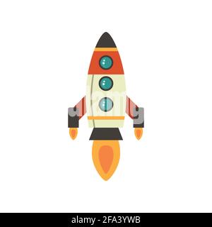 Cartoon rocket space ship take off, isolated vector illustration. Simple retro spaceship icon. Stock Vector