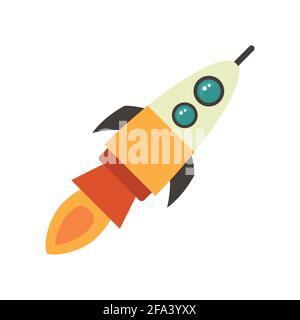 Cartoon rocket space ship take off, isolated vector illustration. Simple retro spaceship icon. Stock Vector