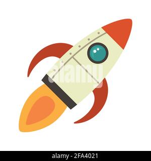 Cartoon rocket space ship take off, isolated vector illustration. Simple retro spaceship icon. Stock Vector