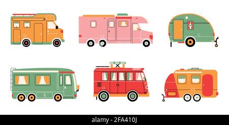 Retro, vintage, travel, delivery van isolated on white background. Vector illustration. Stock Vector