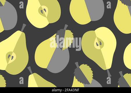 Fruit vector seamless pattern. Yellow and grey natural whole and halves pears Stock Vector