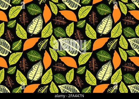 Vector floral seamless pattern with colorful leaves. Green, orange color leaves Stock Vector