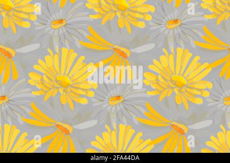 Vector floral seamless pattern. Yellow, grey flowers Stock Vector